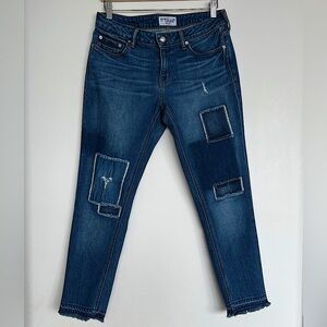 Patchwork cropped mid rise jeans